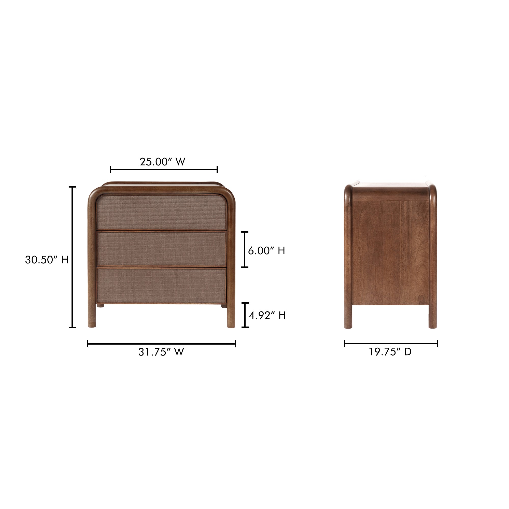 Rye 3 Drawer Nightstand Warm Brown - 1630Living