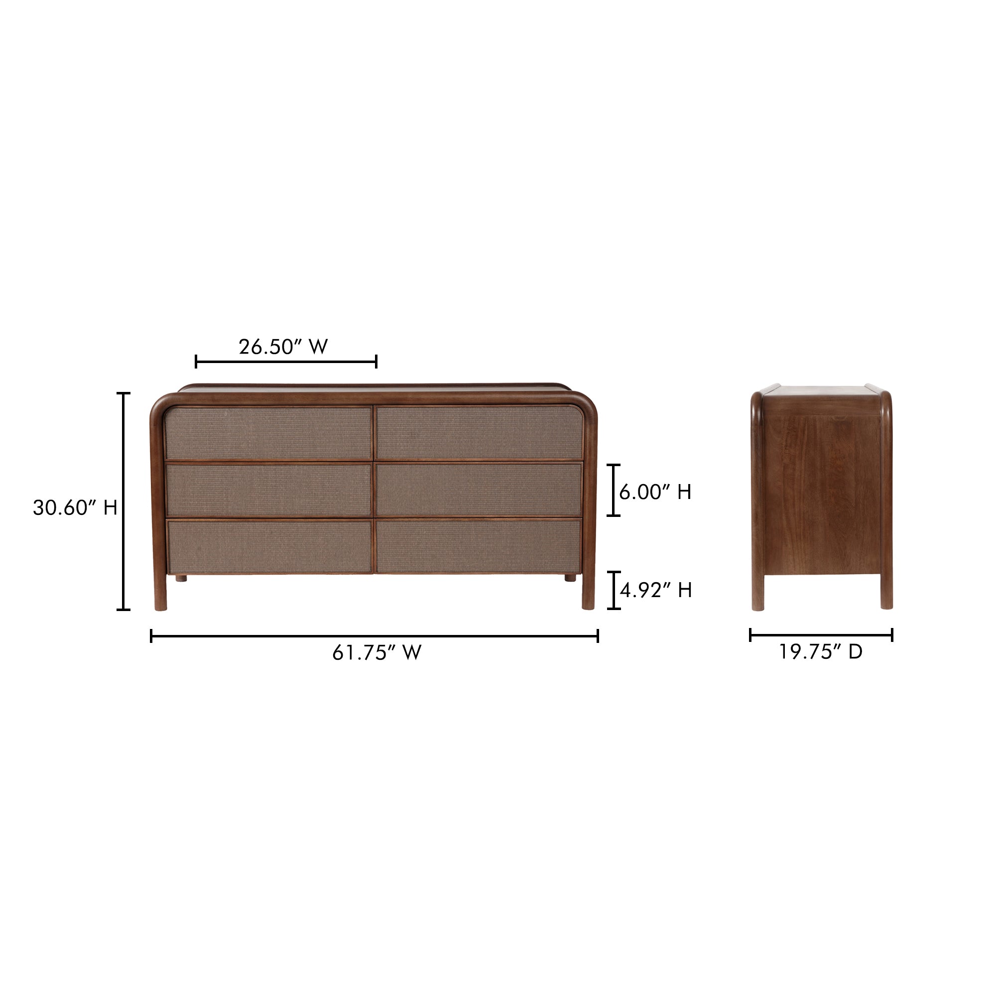 Rye 6 Drawer Dresser Warm Brown - 1630Living