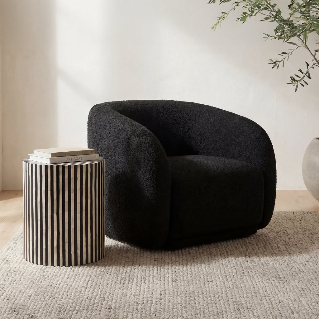 Faye Accent Chair Black Boucle - 1630Living
