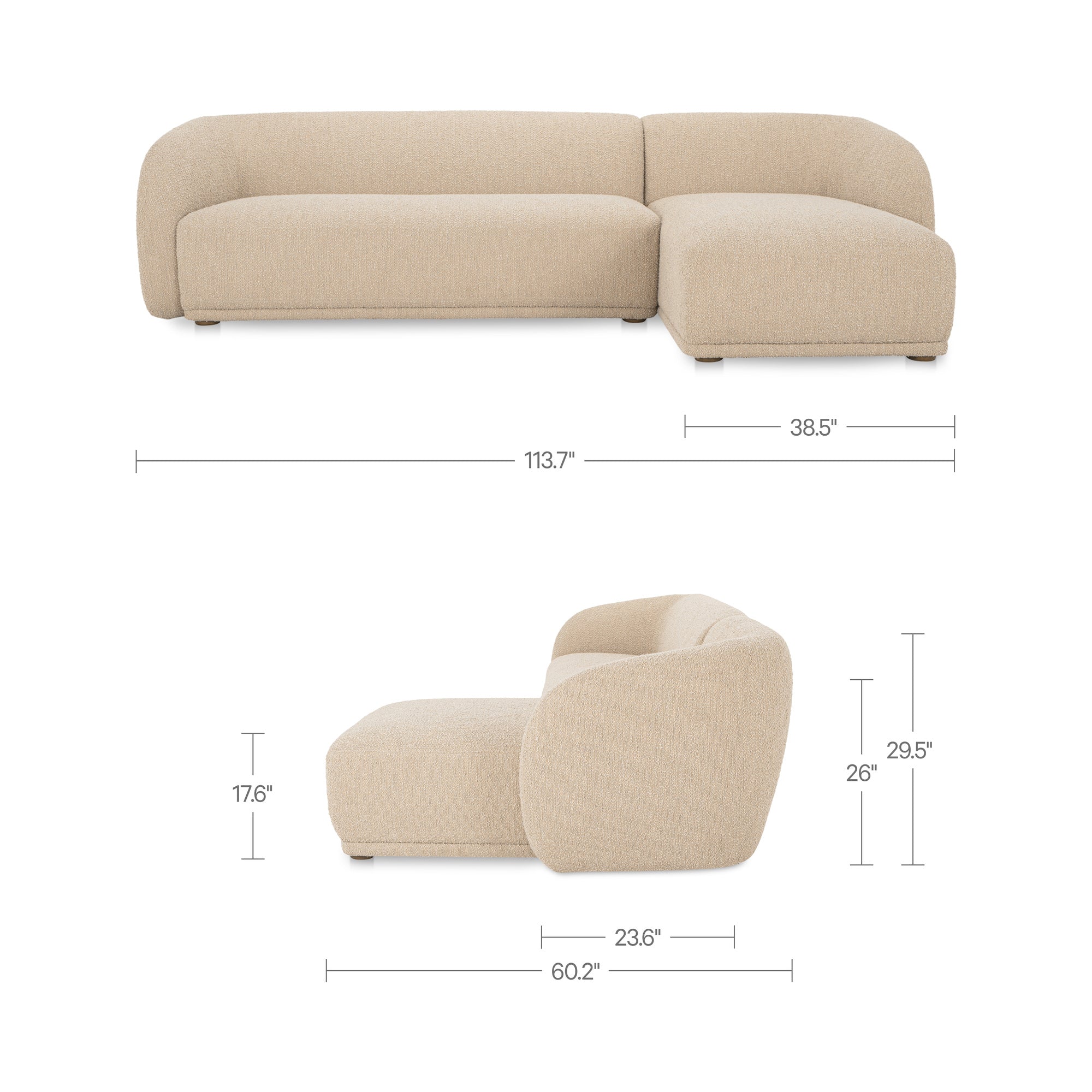 Faye Right Sectional Beige Boucle - 1630Living