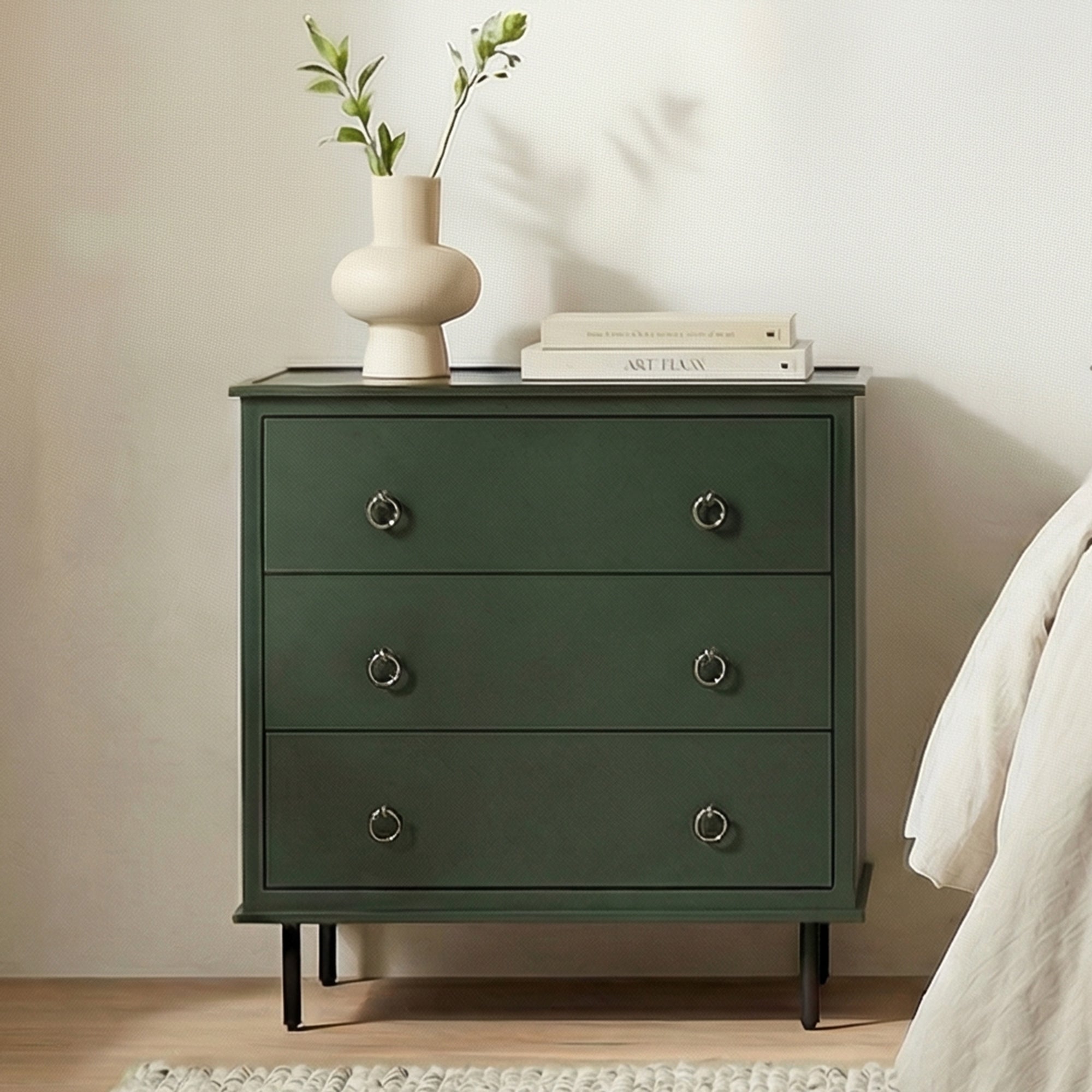 Reagan 3 Drawer Nightstand Deep Green - 1630Living