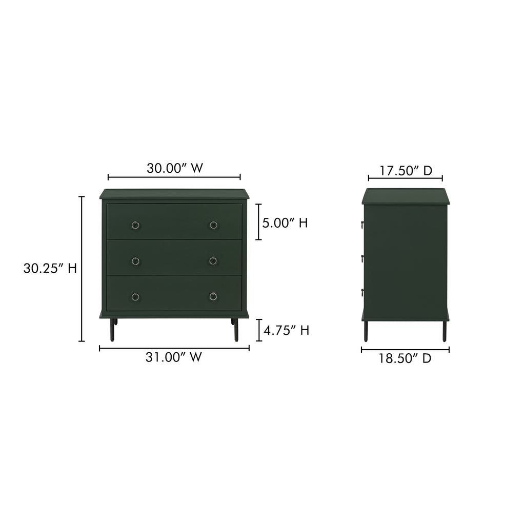 Reagan 3 Drawer Nightstand Deep Green - 1630Living