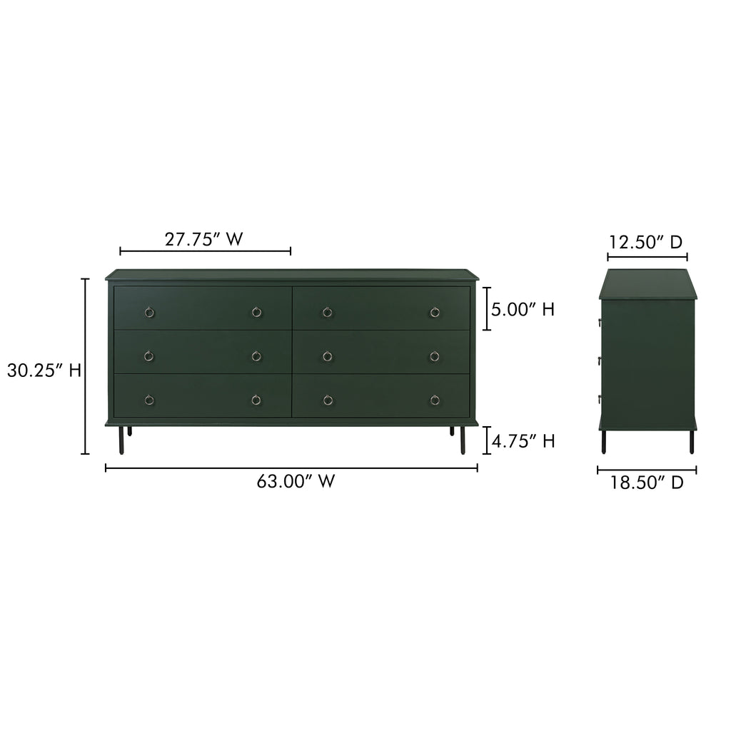 Reagan 6 Drawer Dresser Deep Green - 1630Living