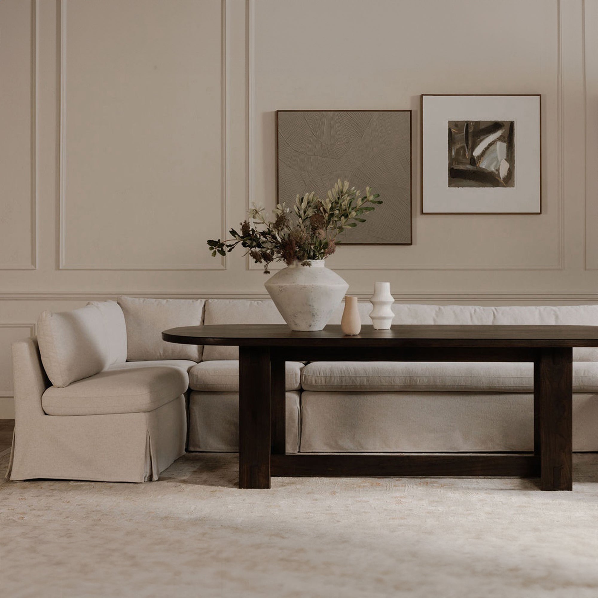 Fable Slipcover Dining Banquette L - Shape Beige 125.5 in. - 1630Living