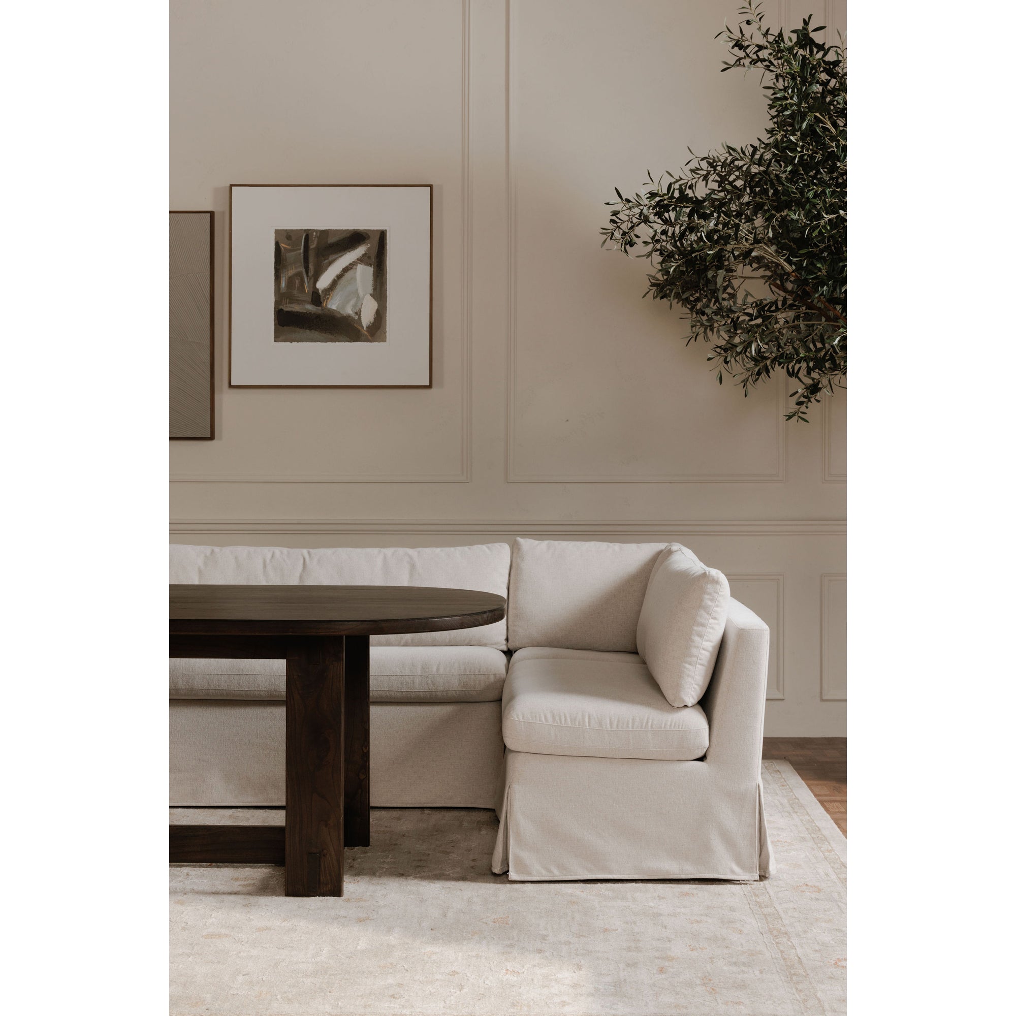 Fable Slipcover Dining Banquette L - Shape Beige 125.5 in. - 1630Living