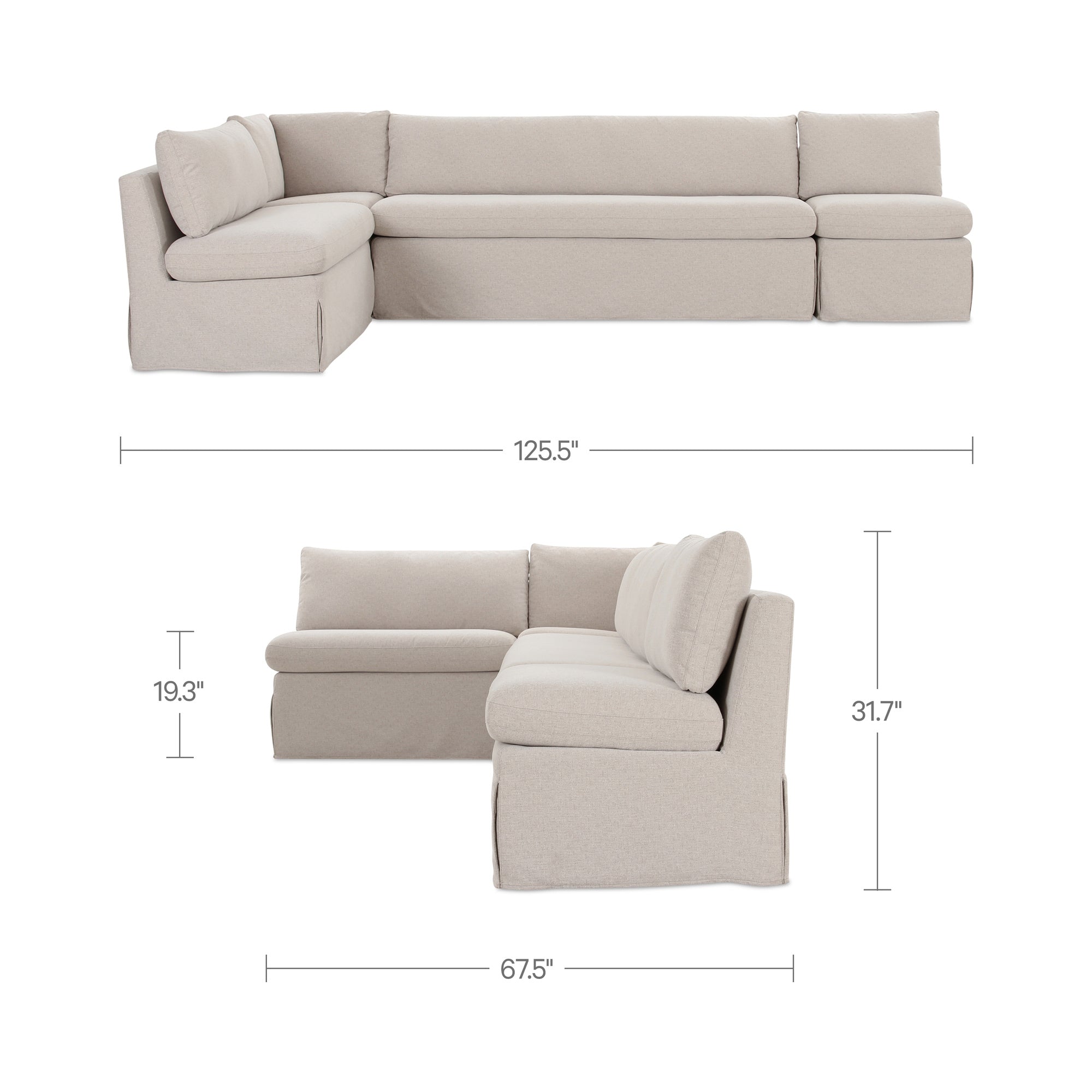 Fable Slipcover Dining Banquette L - Shape Beige 125.5 in. - 1630Living