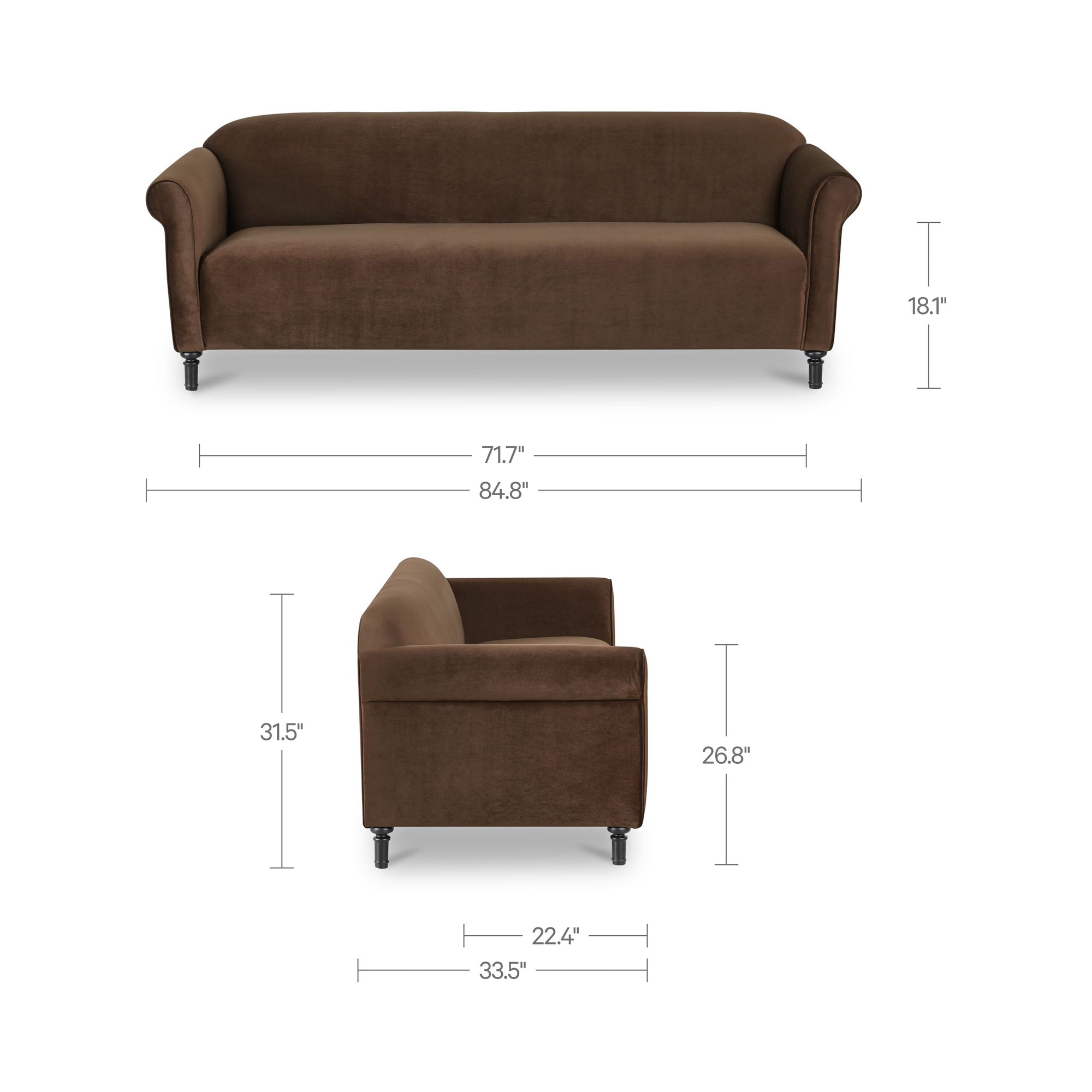 Harmony Sofa Dark Brown Faux Mohair - 1630Living