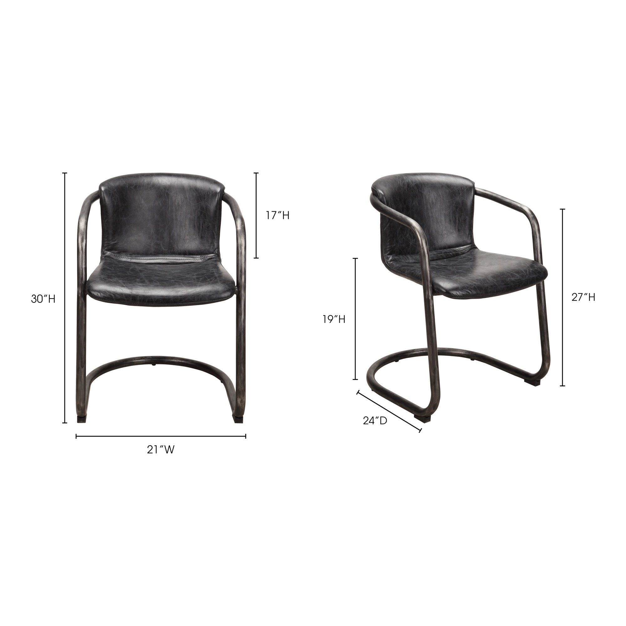 Freeman Dining Chair Onyx Black Leather - Set Of Two - 1630Living