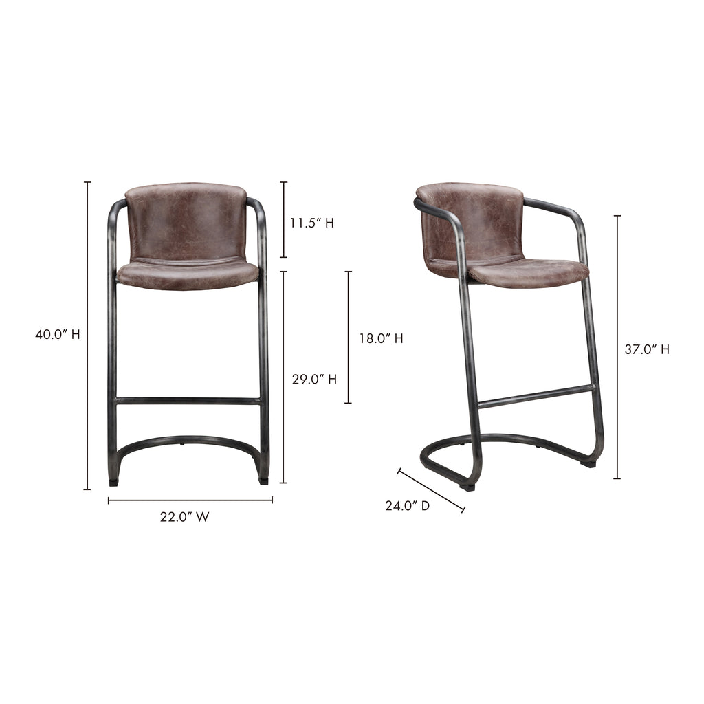 Freeman Barstool Grazed Brown Leather - Set Of Two - 1630Living
