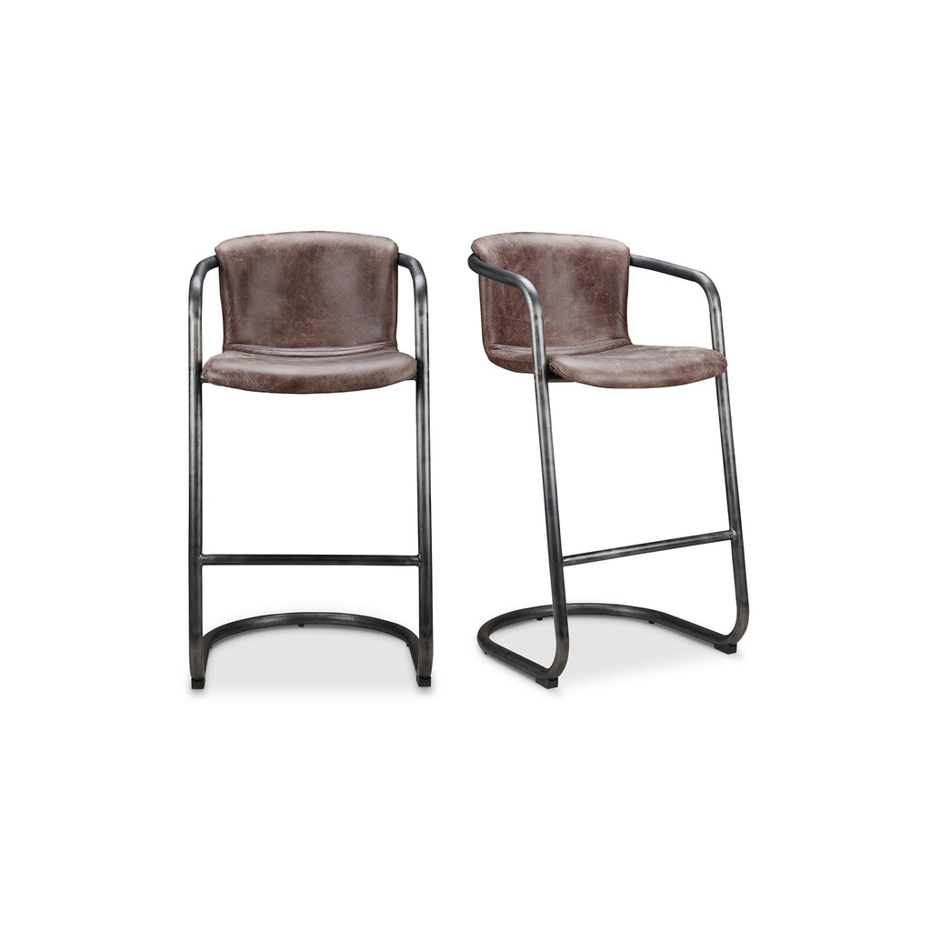 Freeman Barstool Grazed Brown Leather - Set Of Two - 1630Living