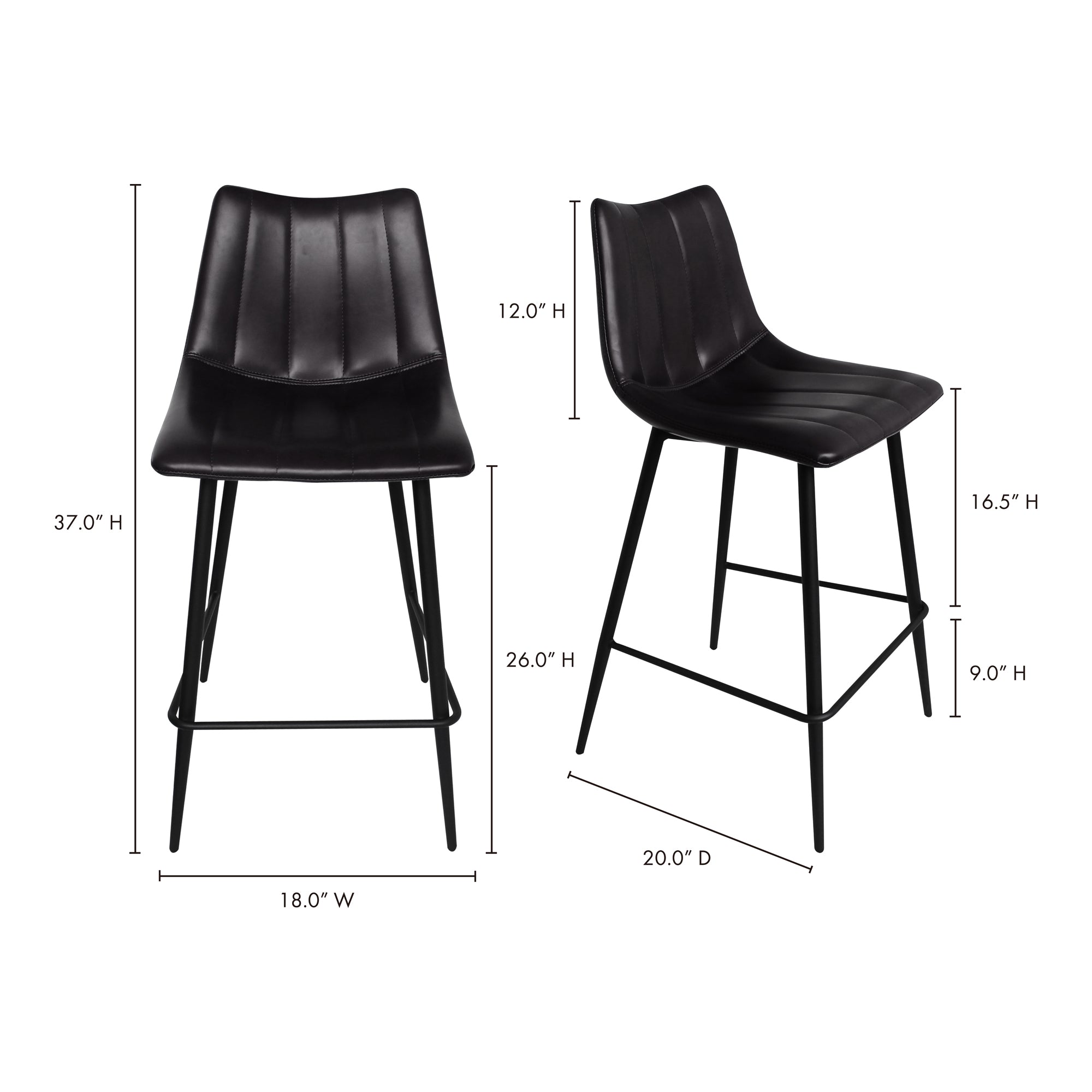Alibi Counter Stool Matte Black - Set Of Two - 1630Living