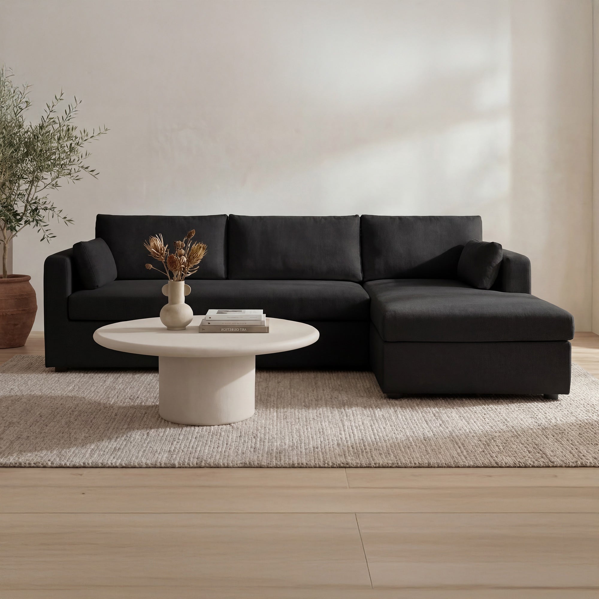 Burrow Sleeper Sectional With Storage Chaise Black Right - 1630Living