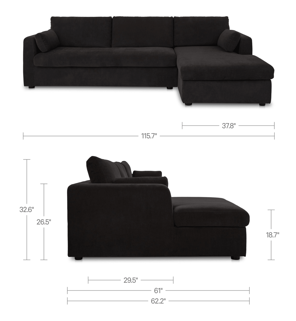 Burrow Sleeper Sectional With Storage Chaise Black Right - 1630Living