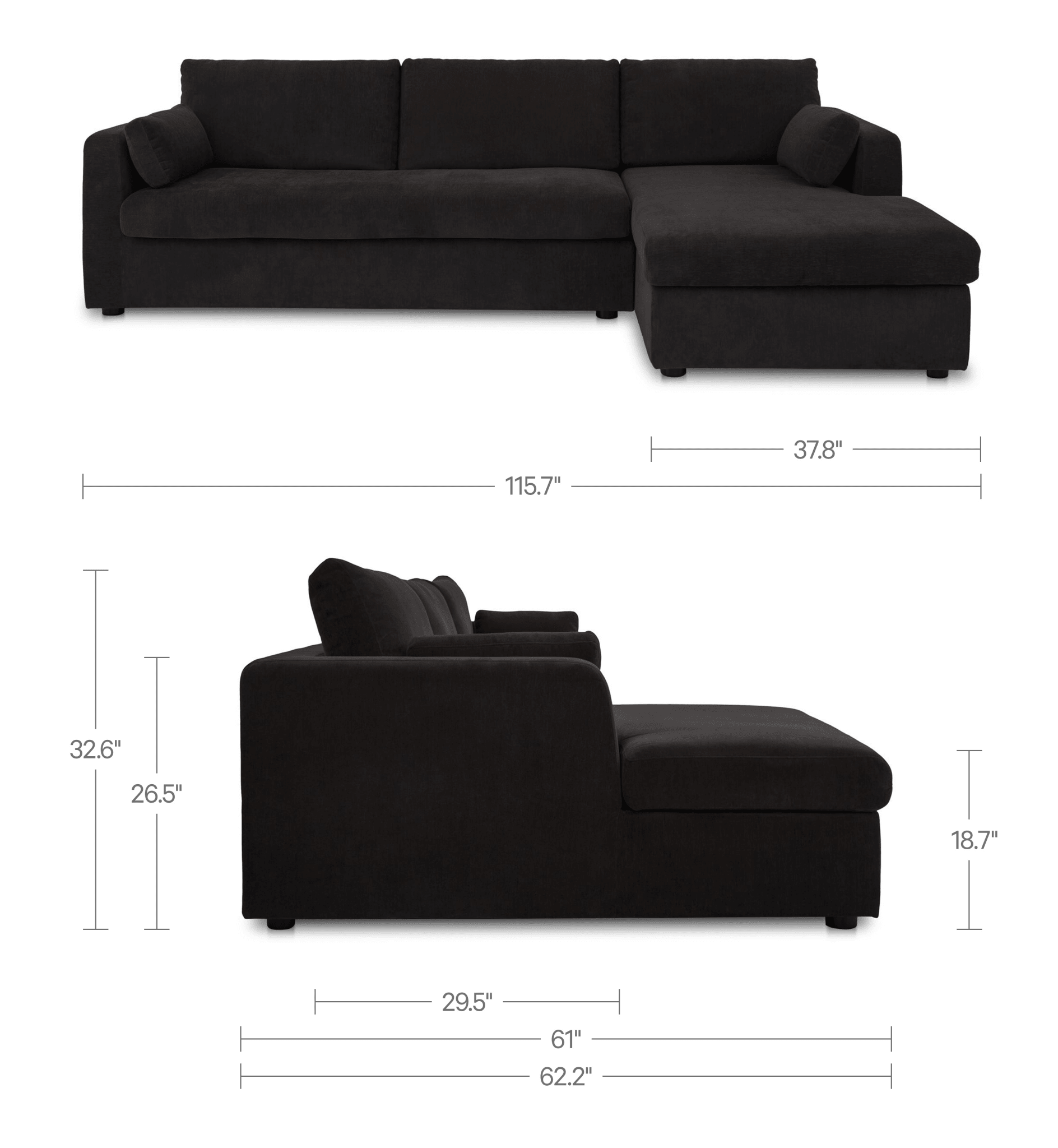 Burrow Sleeper Sectional With Storage Chaise Black Right - 1630Living