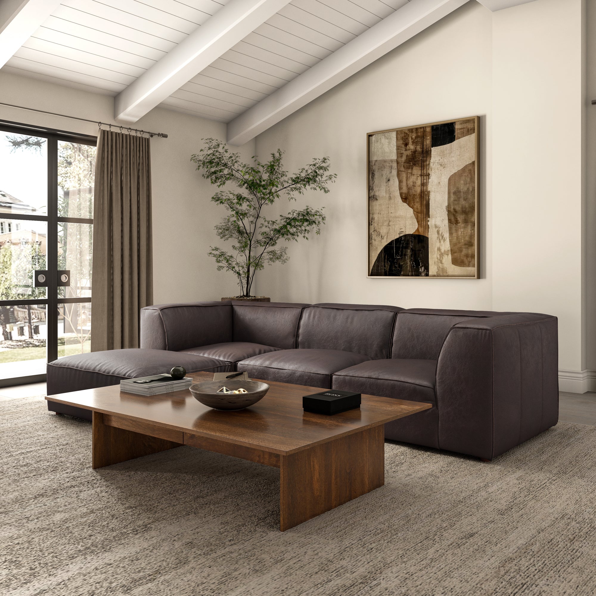 Form Ottoman Espresso Brown Leather - 1630Living