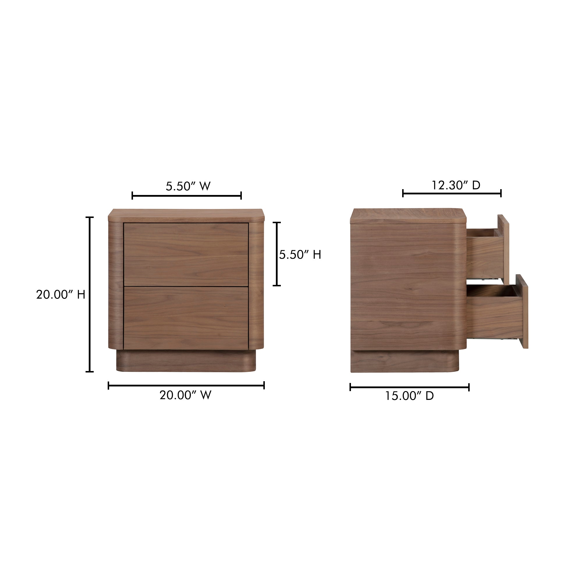Round Off Tall Nightstand Walnut Brown - 1630Living