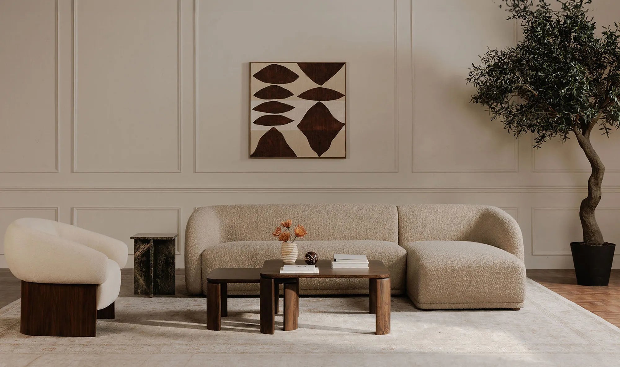 Faye Right Sectional Tan Faux Mohair - 1630Living