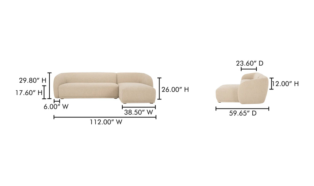Faye Right Sectional Tan Faux Mohair - 1630Living
